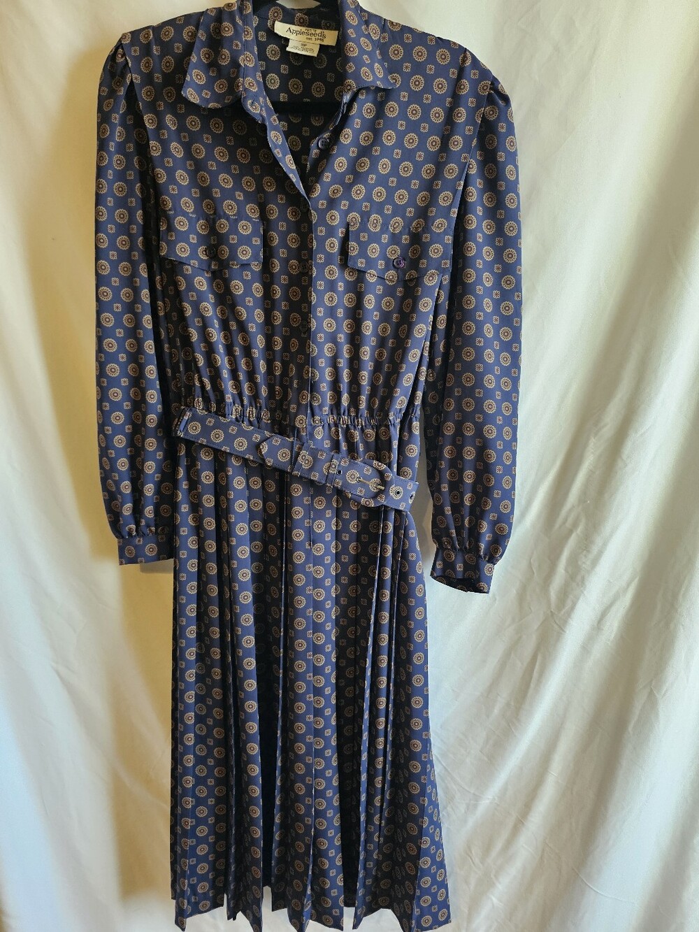 Appleseed's blue and brown patterned dress with belt, Size: 10P